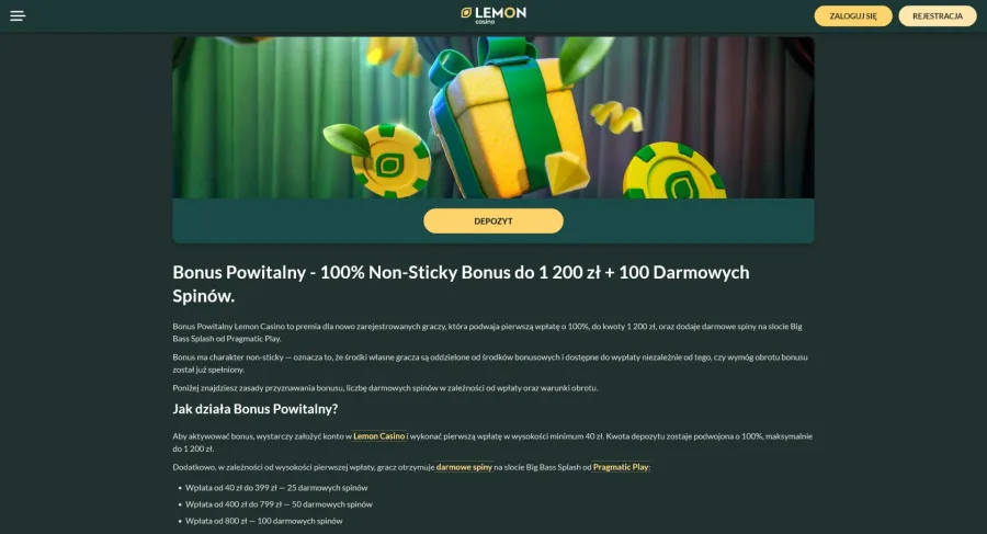 25 darmowych spinów w Lemon Casino